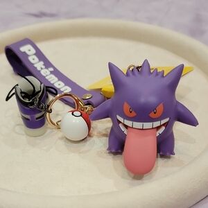 Purple Gengar Keychain with Pokéball Charm
